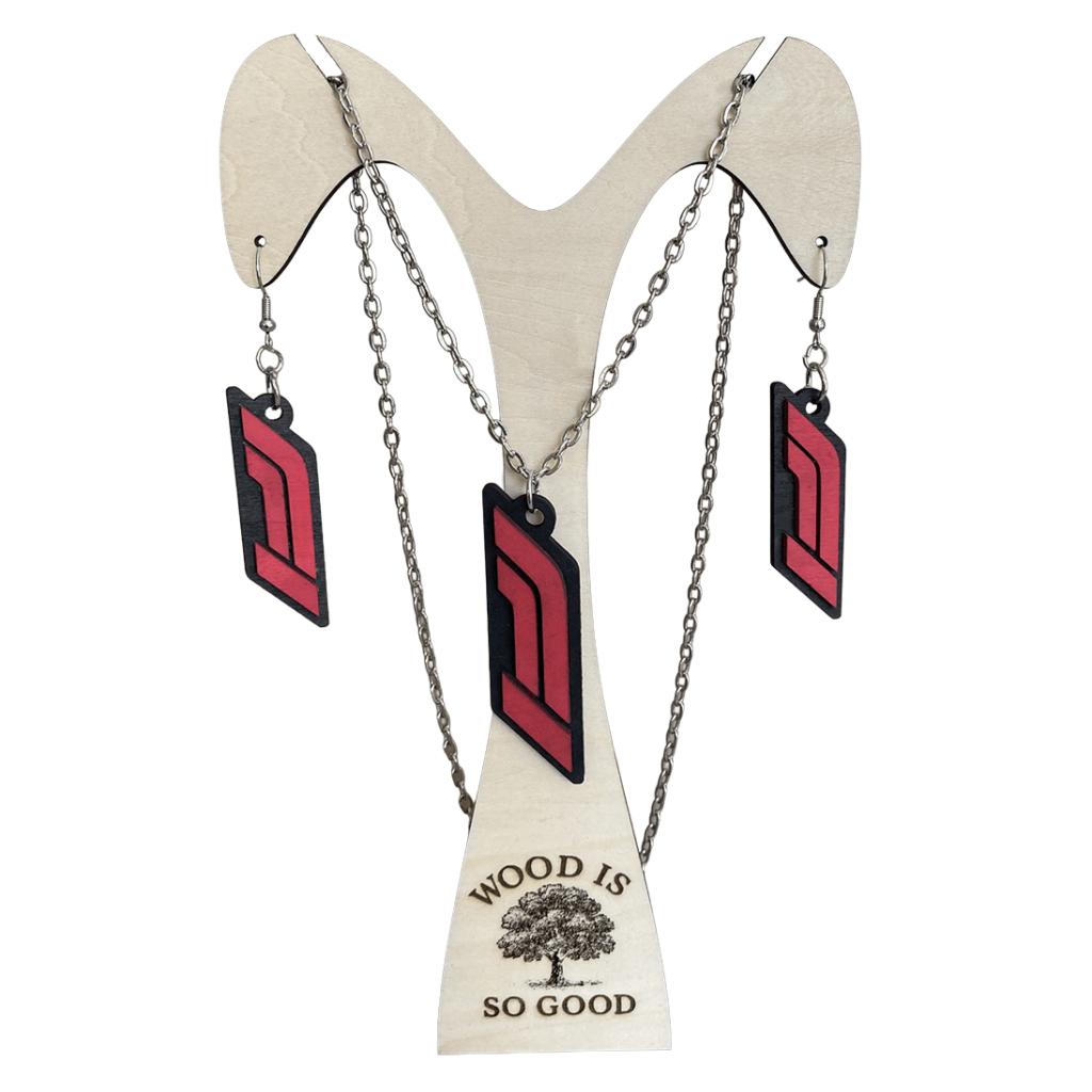F1‑inspired wooden earrings and necklace set